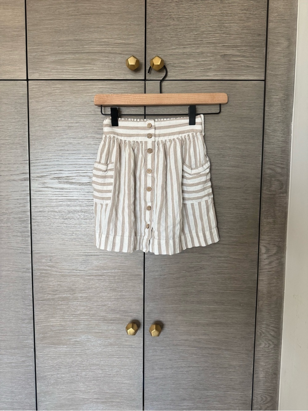 Mayoral Beige and White Striped Button-Front Pocket Skirt - Picture 3 of 3